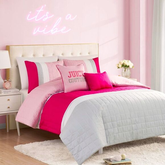 Juicy Couture Other - **SOLD** Juicy Couture Home 5PC Pink Gray Color Block Striped Comforter Bed Set